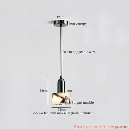 Cream marble led pendant light for bedroom with wood top