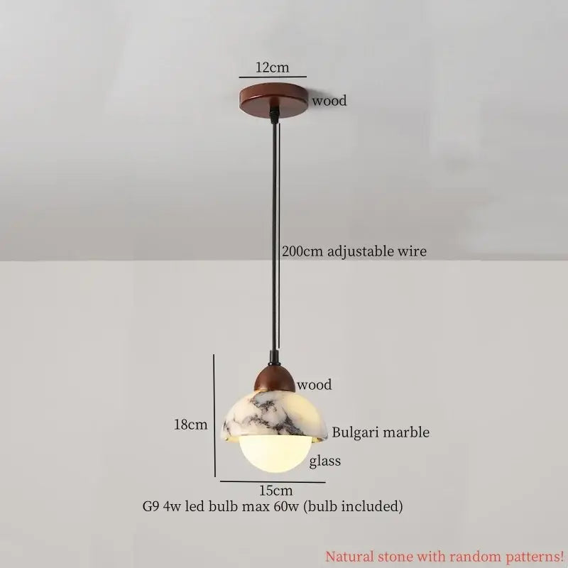 Cream marble led pendant light for bedroom with wood top