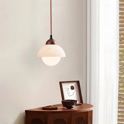 Cream marble led pendant light for bedroom with wood top