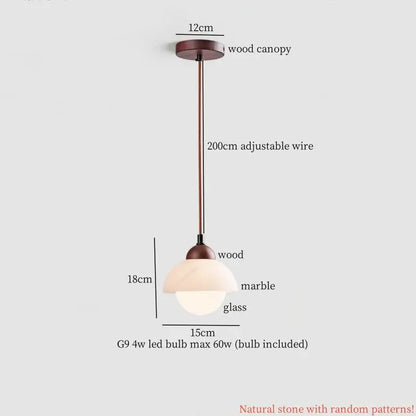 Cream marble led pendant light for bedroom with wood top