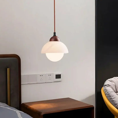 Cream marble led pendant light for bedroom with wood top