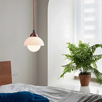 Cream marble led pendant light for bedroom with wood top