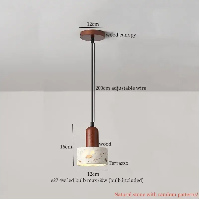 Cream marble led pendant light for bedroom with wood top