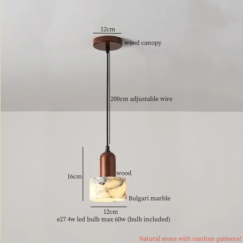 Cream marble led pendant light for bedroom with wood top