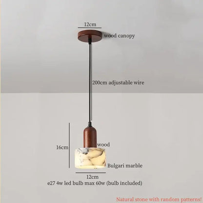 Cream marble led pendant light for bedroom with wood top