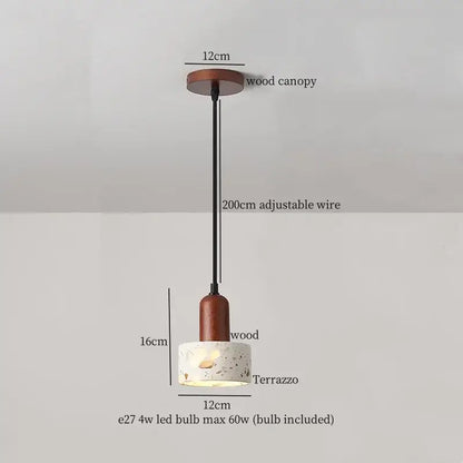 Cream marble led pendant light for bedroom with wood top