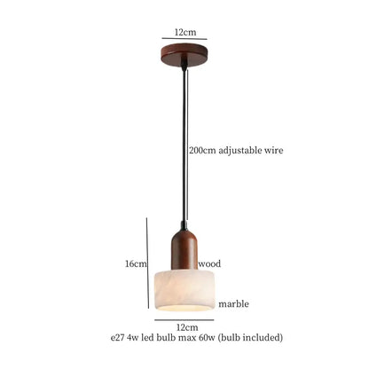 Cream marble led pendant light for bedroom with wood top