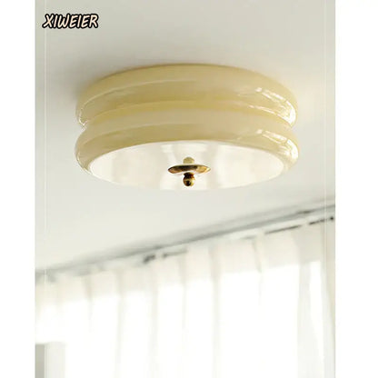 Cream medieval glass ceiling lamp for living room