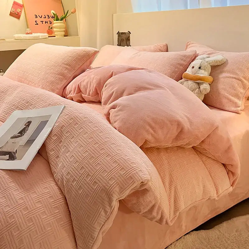 Cream & mustard quilted duvet cover set bedroom cozy bedding