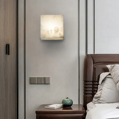 Cream onyx cube marble wall lamp bedroom natural stone sconce
