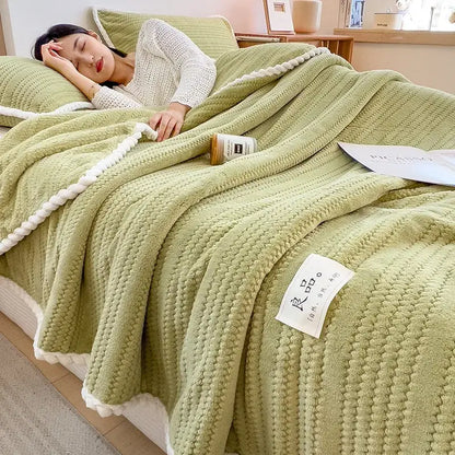 Cream plush double sided jacquard milk velvet blanket bedroom throw