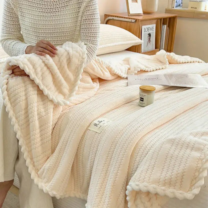 Cream plush double sided jacquard milk velvet blanket bedroom throw