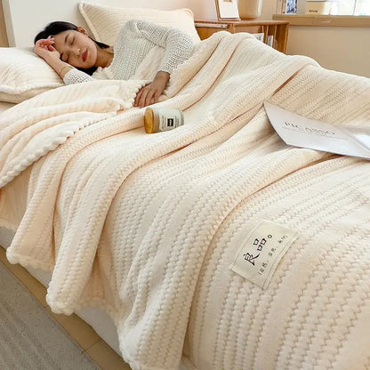 Cream plush double sided jacquard milk velvet blanket bedroom throw