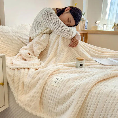 Cream plush double sided jacquard milk velvet blanket bedroom throw