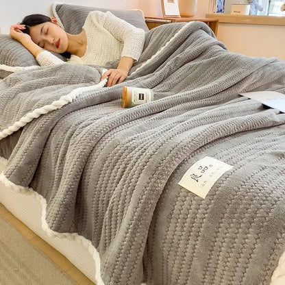 Cream plush double sided jacquard milk velvet blanket bedroom throw