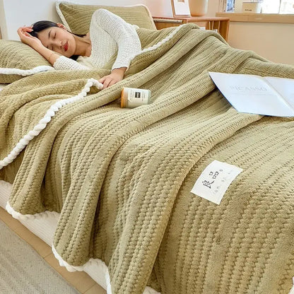 Cream plush double sided jacquard milk velvet blanket bedroom throw