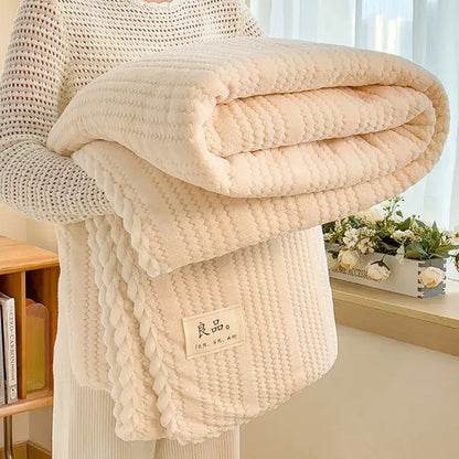 Cream plush double sided jacquard milk velvet blanket bedroom throw