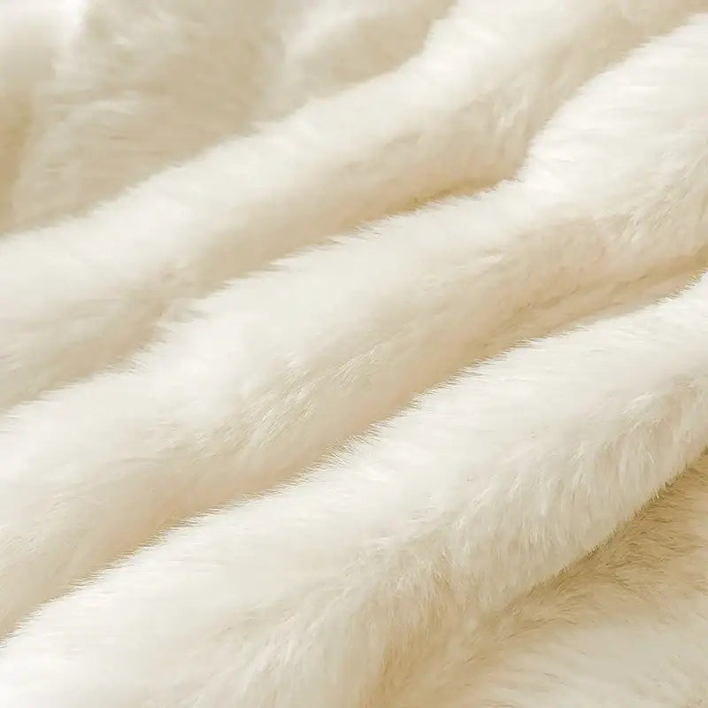 Cream plush rabbit fur bedding set – luxury bedroom duvet set