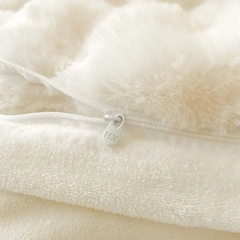 Cream plush rabbit fur bedding set – luxury bedroom duvet set