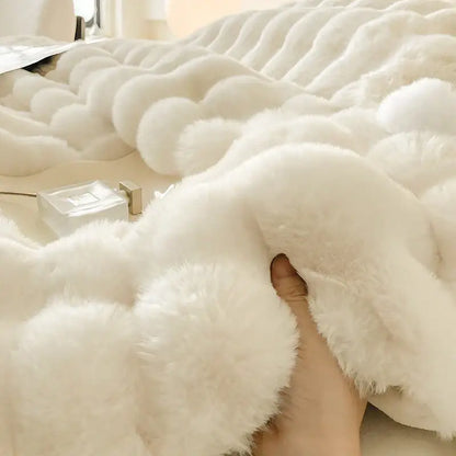 Cream plush rabbit fur bedding set – luxury bedroom duvet set