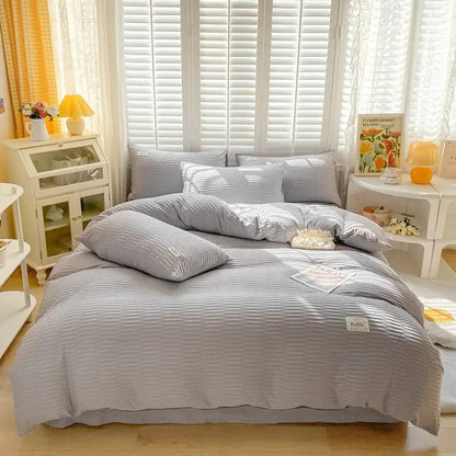 Cream ribbed bubble yarn fabric bedding set bedroom duvet cover