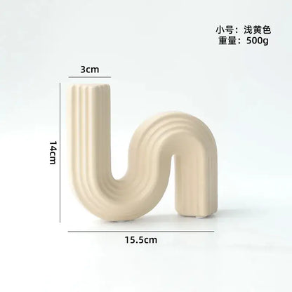 Cream ribbed geometric ceramic vase living room s shape decor