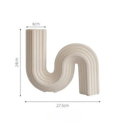 Cream ribbed geometric ceramic vase living room s shape decor