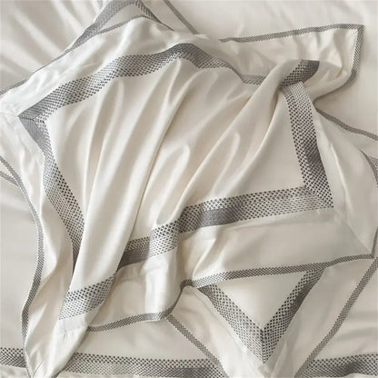 Cream satin 1000tc egyptian cotton bedding set bedroom silver piping