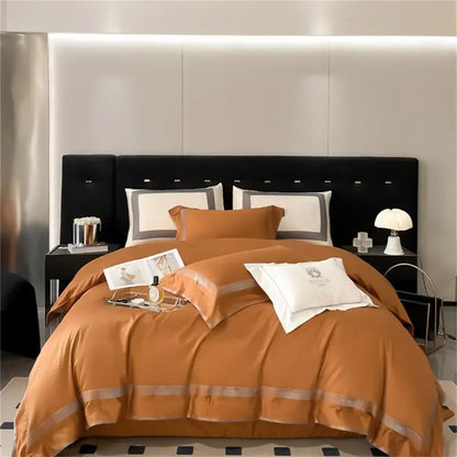 Cream satin 1000tc egyptian cotton bedding set bedroom silver piping