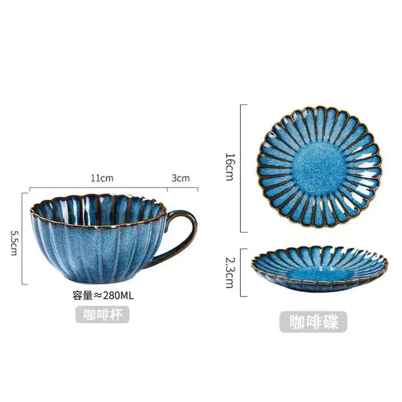 Cream scalloped ceramic afternoon tea cup and saucer dining room set