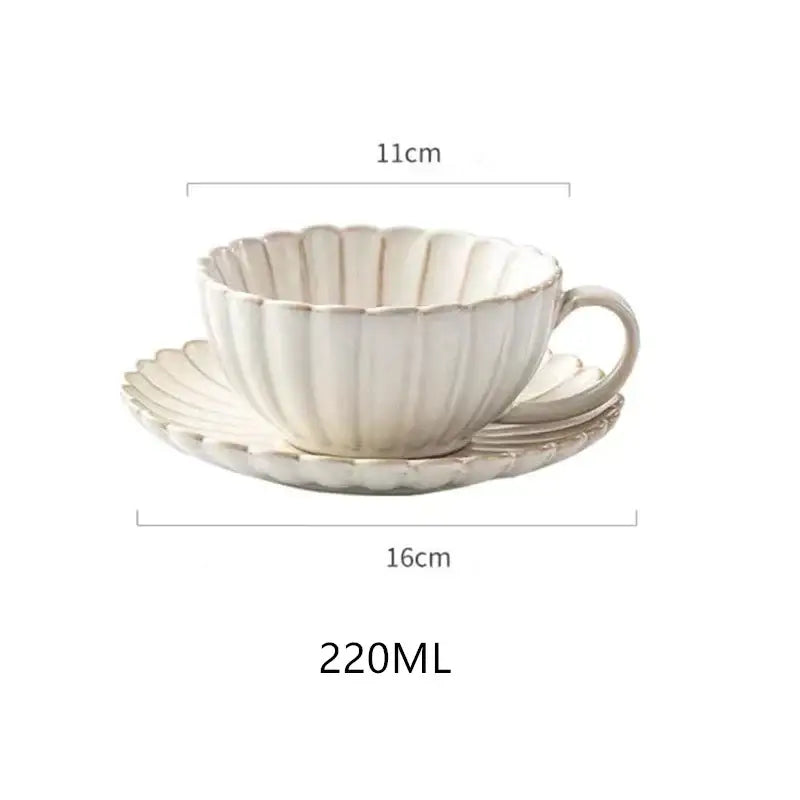 Cream scalloped ceramic afternoon tea cup and saucer dining room set