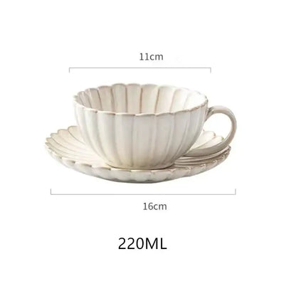 Cream scalloped ceramic afternoon tea cup and saucer dining room set