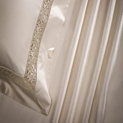 Cream & silver damask lyocell cotton bedding set bedroom lace trim