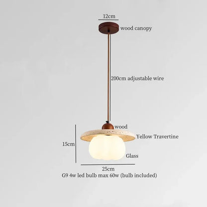 Cream speckled ceramic and led wood yellow pendant light bedroom