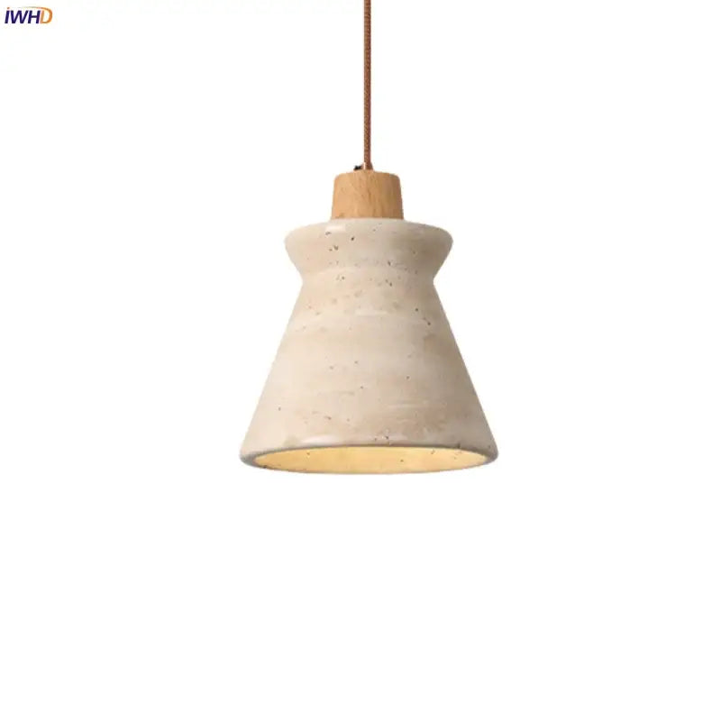 Cream speckled ceramic and led wood yellow pendant light bedroom