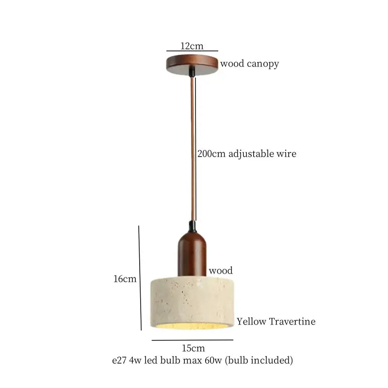 Cream speckled ceramic and led wood yellow pendant light bedroom