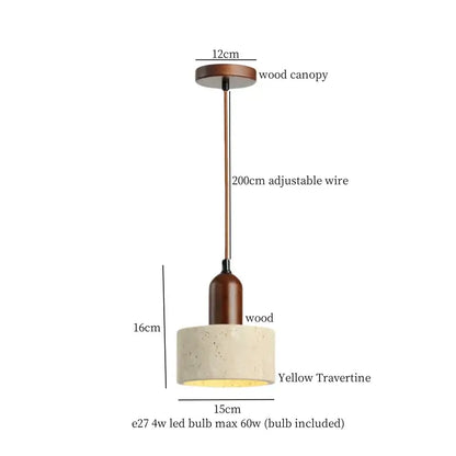 Cream speckled ceramic and led wood yellow pendant light bedroom