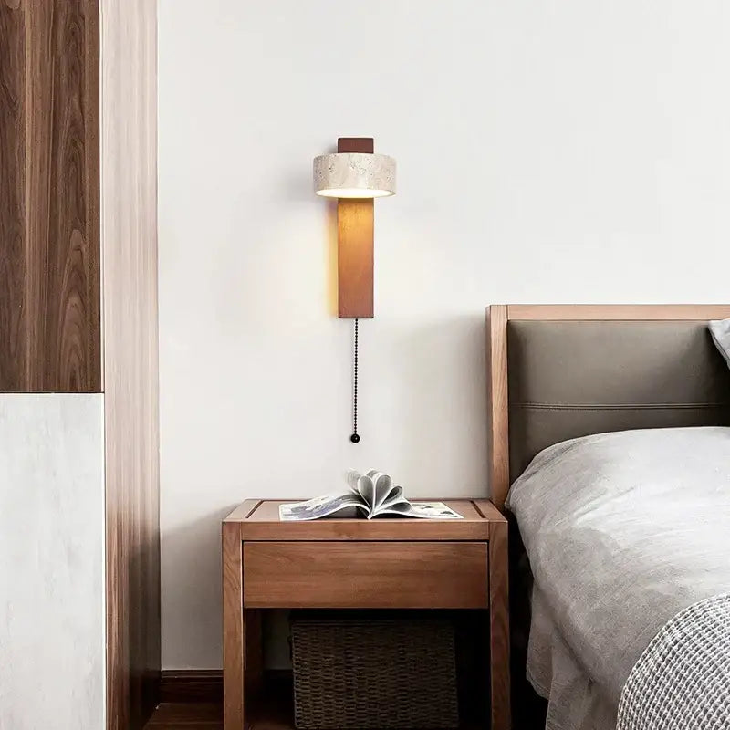 Cream style bedside lamp walnut and concrete sconce bedroom light