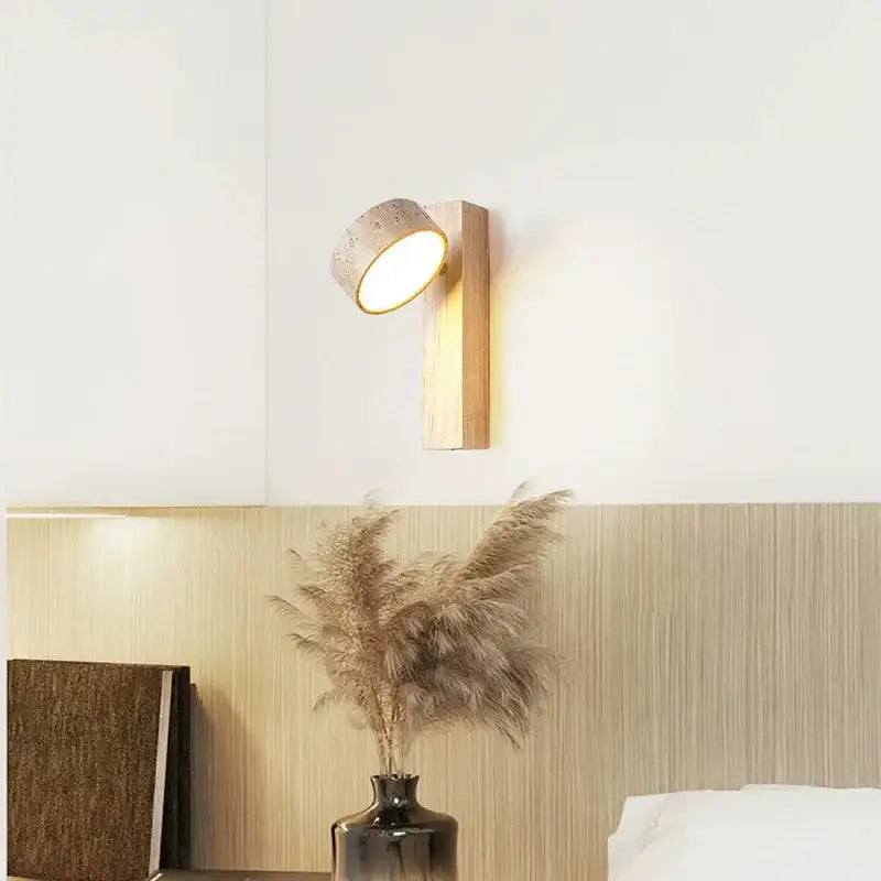 Cream style bedside lamp walnut and concrete sconce bedroom light