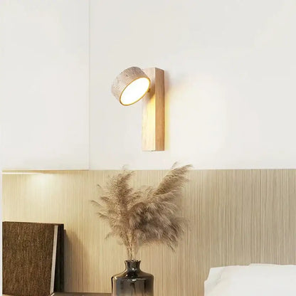 Cream style bedside lamp walnut and concrete sconce bedroom light