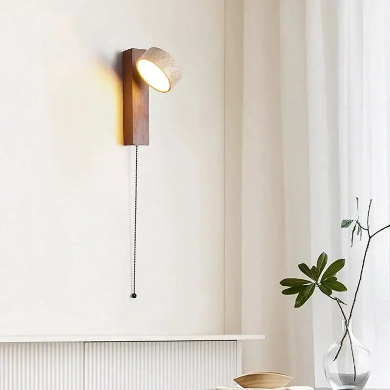 Cream style bedside lamp walnut and concrete sconce bedroom light
