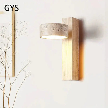 Cream style bedside lamp walnut and concrete sconce bedroom light
