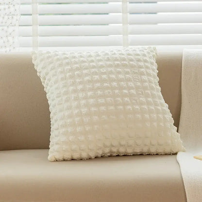 Cream style elastic puff plaid cushion cover living room decor