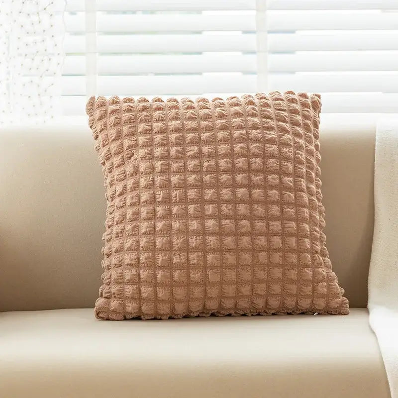 Cream style elastic puff plaid cushion cover living room decor