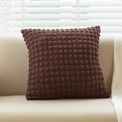 Cream style elastic puff plaid cushion cover living room decor