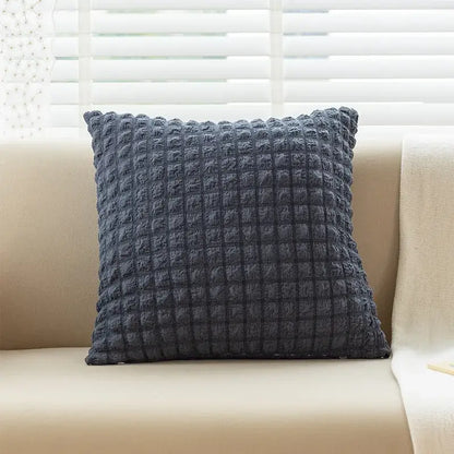 Cream style elastic puff plaid cushion cover living room decor