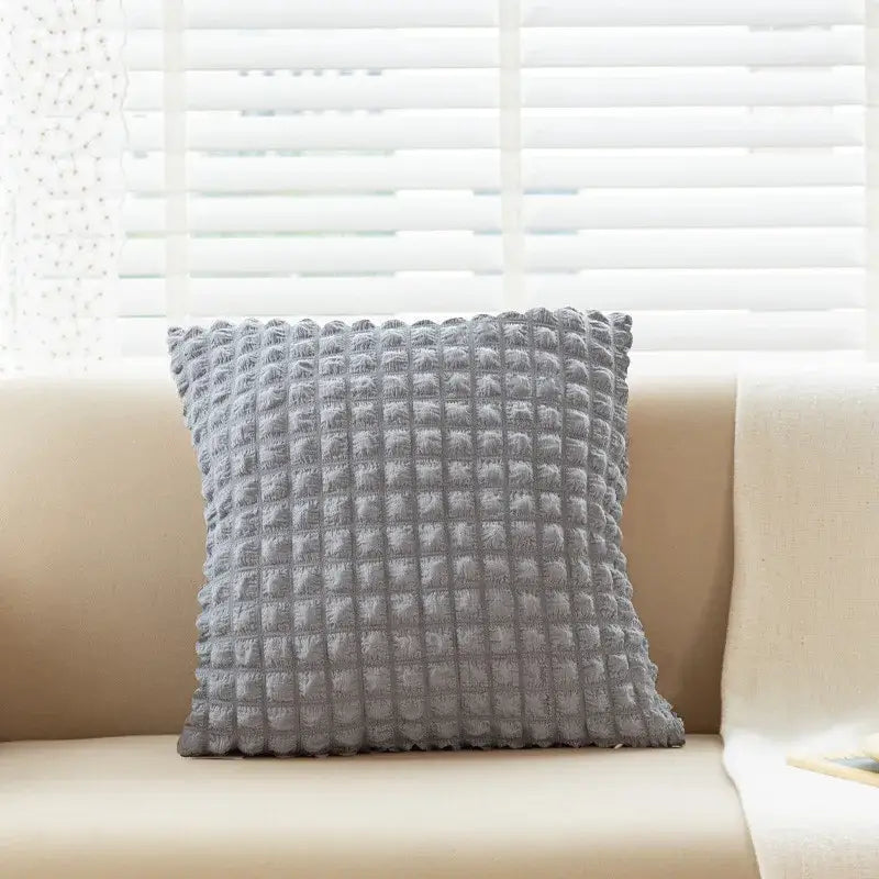 Cream style elastic puff plaid cushion cover living room decor