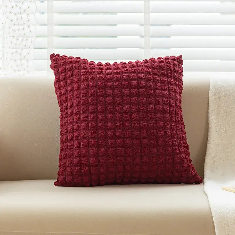 Cream style elastic puff plaid cushion cover living room decor