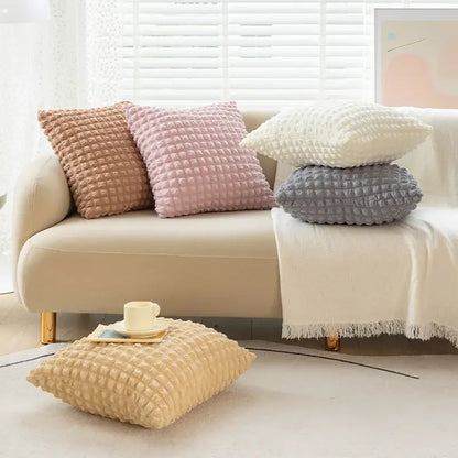 Cream style elastic puff plaid cushion cover living room decor