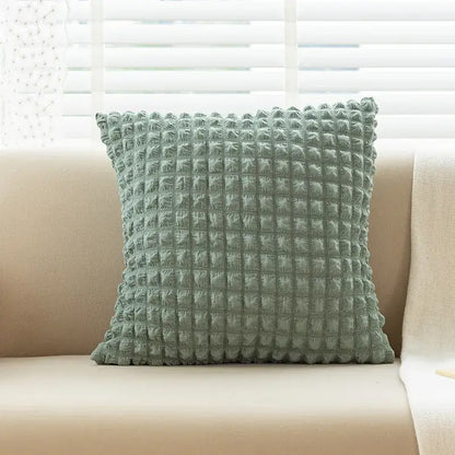 Cream style elastic puff plaid cushion cover living room decor